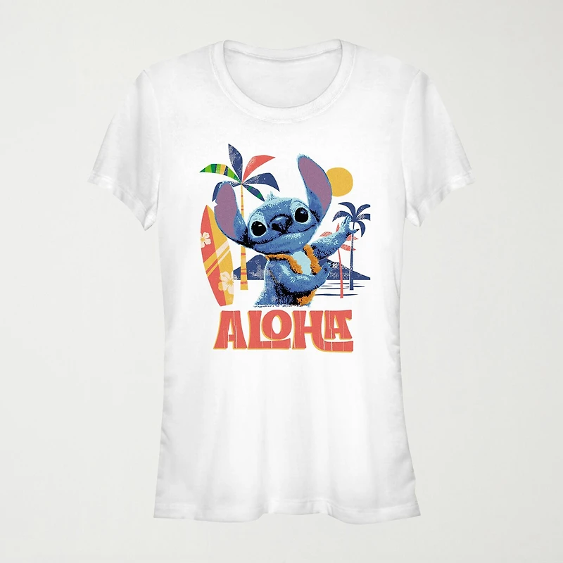 Lilo And Stitch The Movie Aloha Tee Womens Juniors Crew Neck Short Sleeve Regular Fit & Graphic T-Shirt