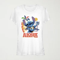 Lilo And Stitch The Movie Aloha Tee Womens Juniors Crew Neck Short Sleeve Regular Fit & Graphic T-Shirt