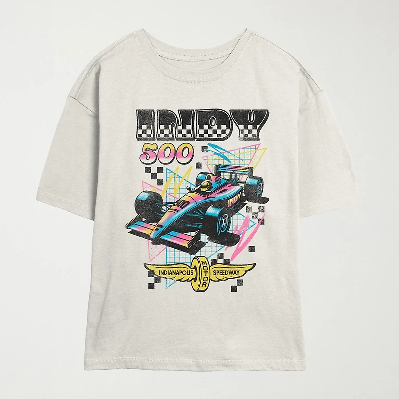 Indy 500 Tee Womens Juniors Crew Neck Short Sleeve Regular Fit Graphic T-Shirt