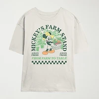 Disney Mickey Mouse Farm Stand Tee Womens Juniors Crew Neck Short Sleeve Regular Fit Graphic T-Shirt