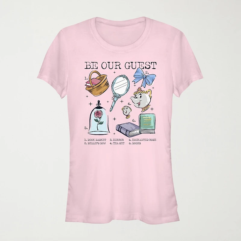 Womens Juniors Crew Neck Short Sleeve Regular Fit Belle Princess Graphic T-Shirt