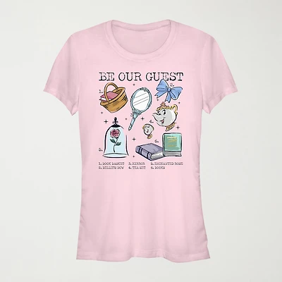 Womens Juniors Crew Neck Short Sleeve Regular Fit Belle Princess Graphic T-Shirt