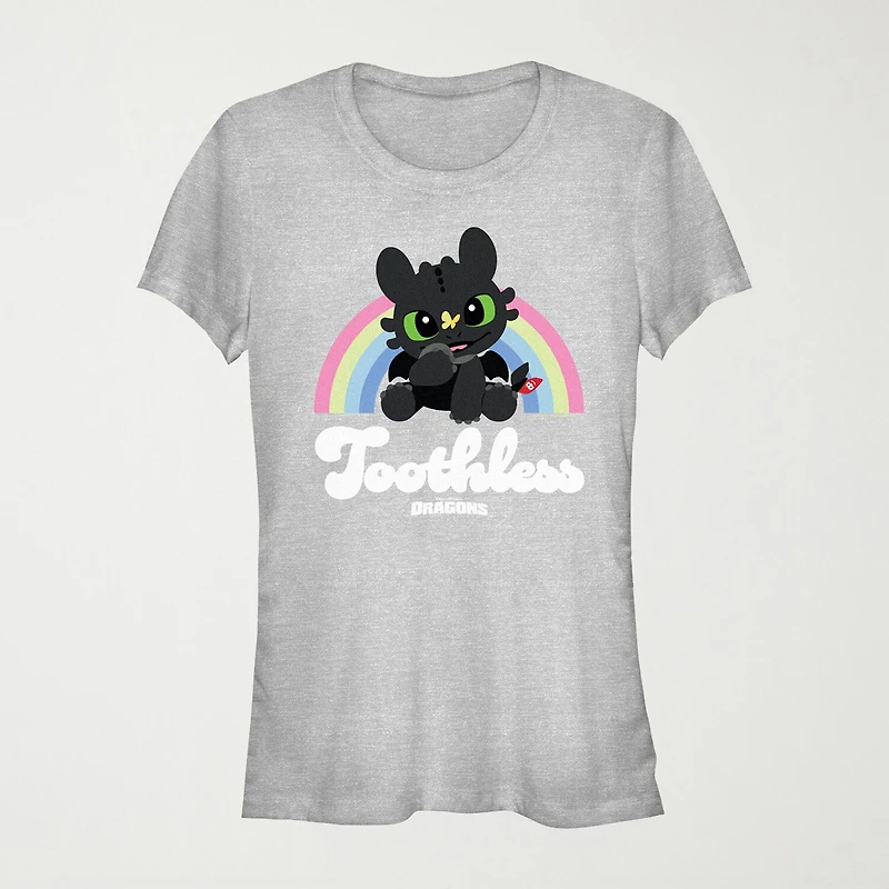 How To Train Your Dragon Toothless Rainbow Tee Womens Juniors Crew Neck Short Sleeve Regular Fit Graphic T-Shirt