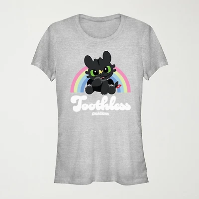 How To Train Your Dragon Toothless Rainbow Tee Womens Juniors Crew Neck Short Sleeve Regular Fit Graphic T-Shirt