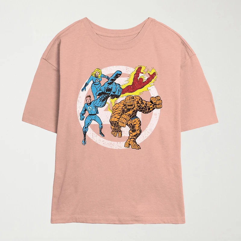 Fantastic Four Team Tee Womens Juniors Crew Neck Short Sleeve Regular Fit Graphic T-Shirt
