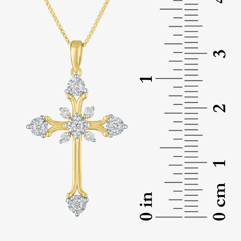 G-H / Si2-I1) Womens 1/ CT. T.W. Lab Grown White Diamond 14K Gold Over Silver Sterling Silver Cross 18 Inch Pendant Necklace