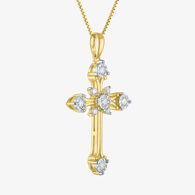G-H / Si2-I1) Womens 1/ CT. T.W. Lab Grown White Diamond 14K Gold Over Silver Sterling Silver Cross 18 Inch Pendant Necklace