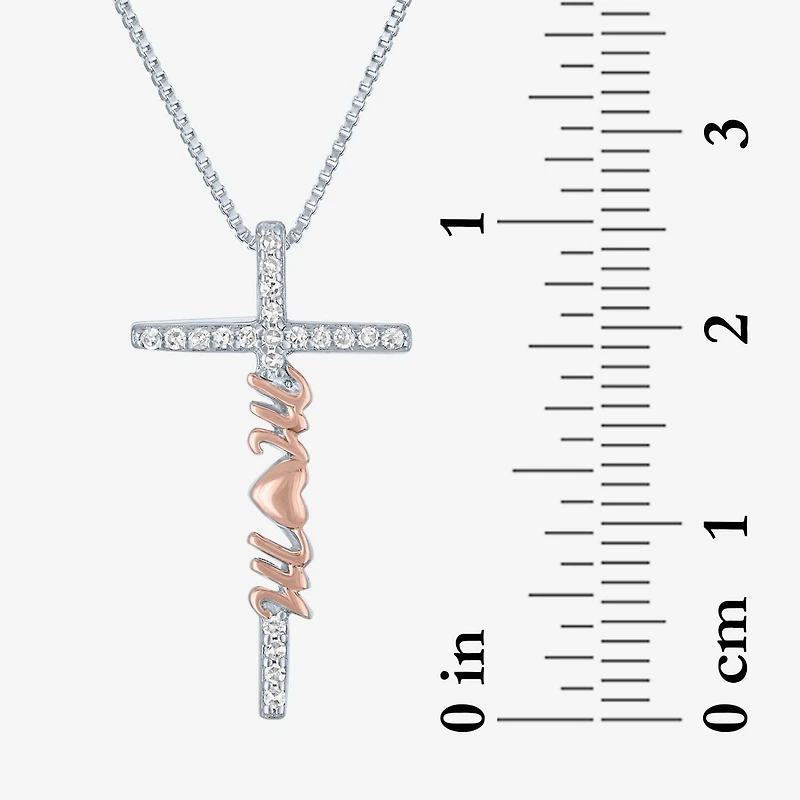 "Mom" (G-H / Si2 I1) Womens 1/10 CT. T.W. Lab Grown White Diamond 14K Rose Gold Over Silver Sterling Silver Cross 18 Inch Pendant Necklace