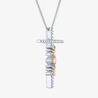 "Mom" (G-H / Si2 I1) Womens 1/10 CT. T.W. Lab Grown White Diamond 14K Rose Gold Over Silver Sterling Silver Cross 18 Inch Pendant Necklace