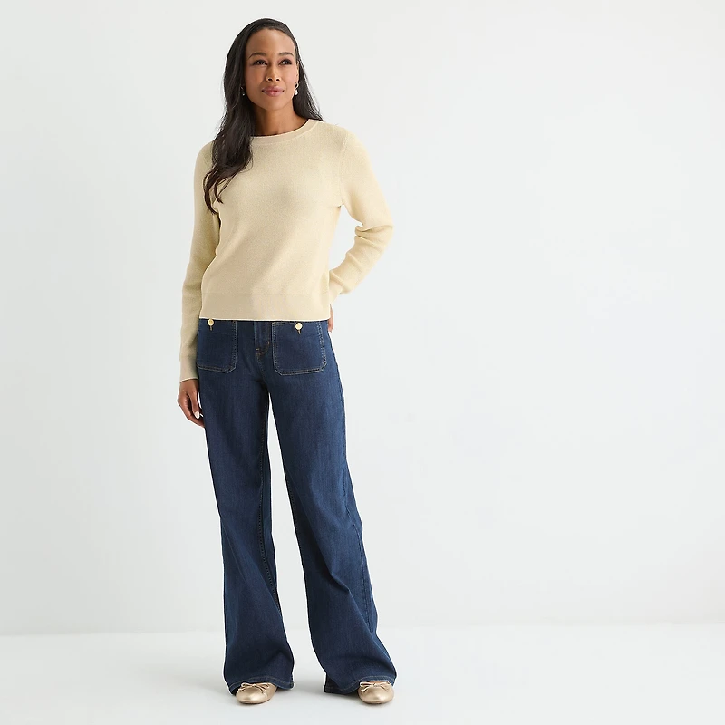 Liz Claiborne Womens Crew Neck Long Sleeve Pullover Sweater