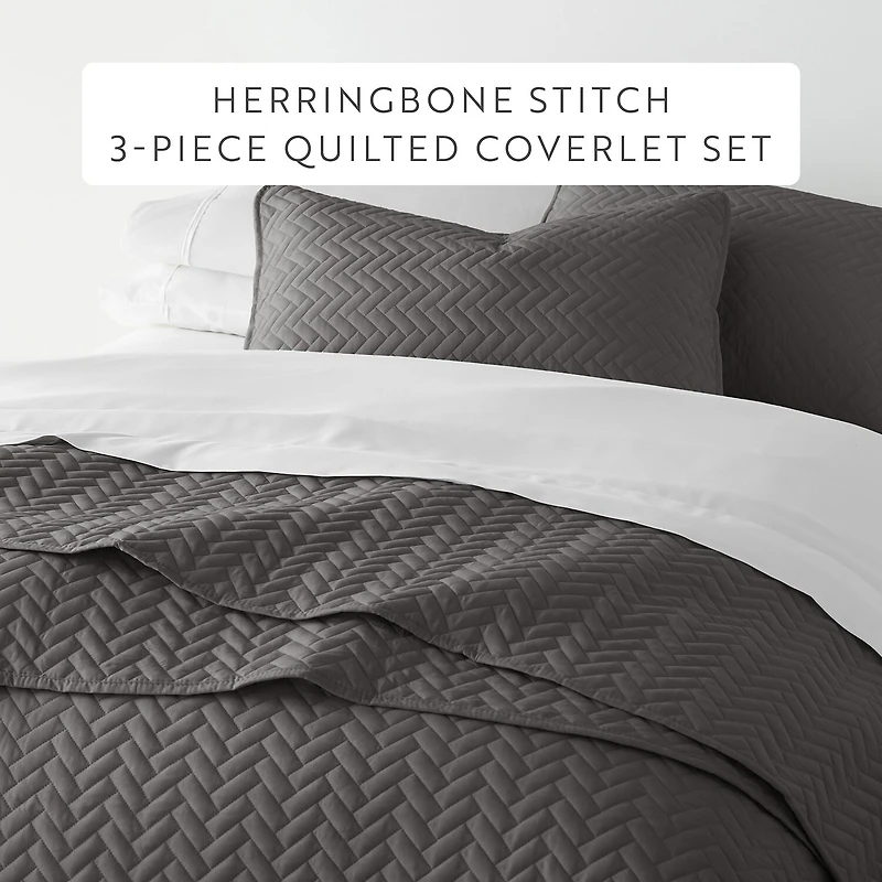 Casual Comfort Premium Ultra Soft Herringbone Pattern Quilted Coverlet Set