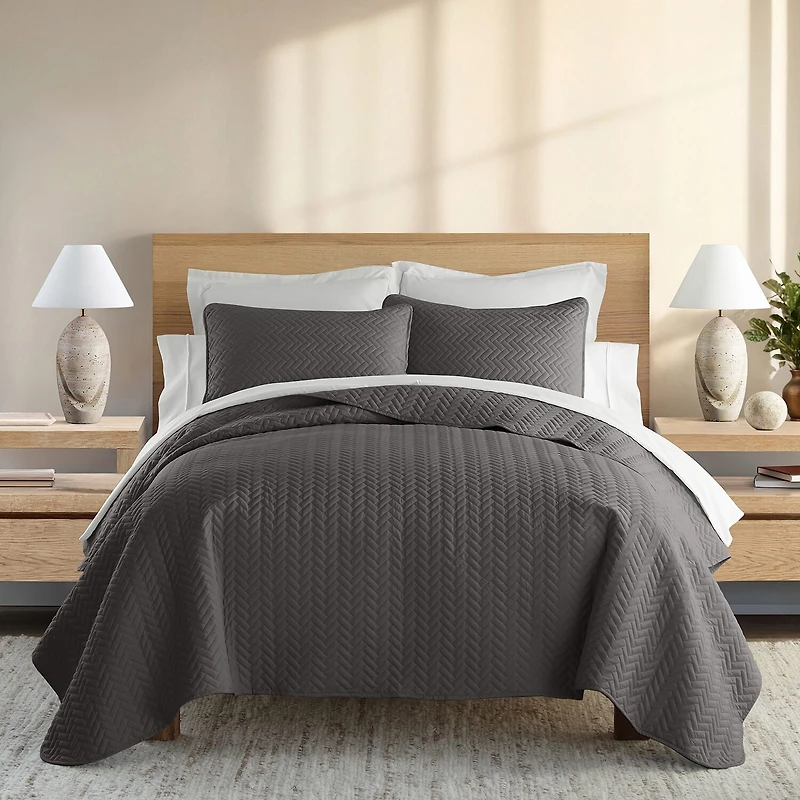 Casual Comfort Premium Ultra Soft Herringbone Pattern Quilted Coverlet Set