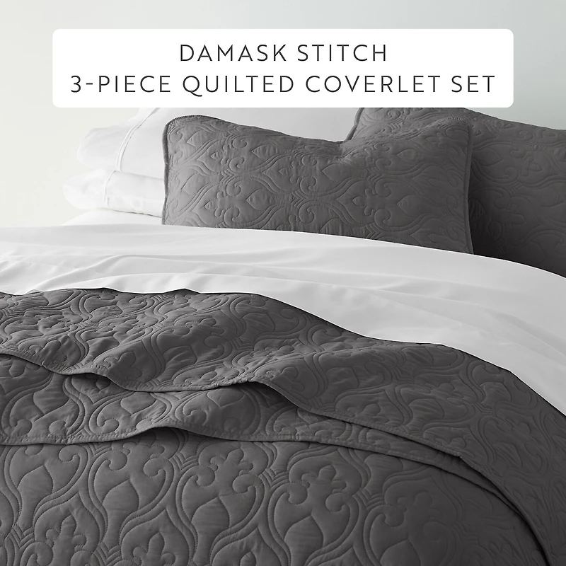 Casual Comfort Premium Ultra Soft Damask Pattern Quilted Coverlet Set