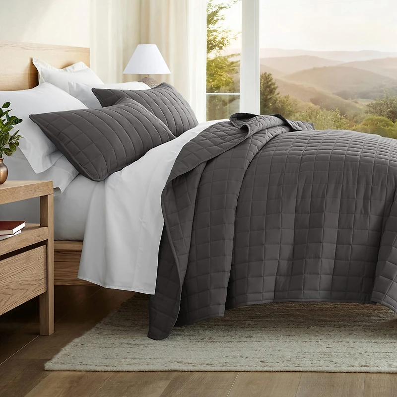 Casual Comfort Premium Ultra Soft Square Pattern Quilted Coverlet Set