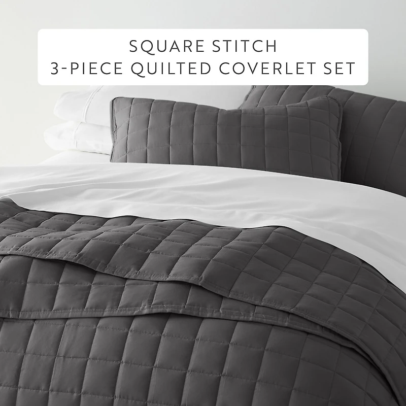 Casual Comfort Premium Ultra Soft Square Pattern Quilted Coverlet Set