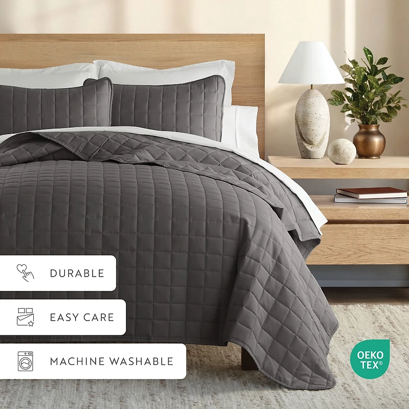 Casual Comfort Premium Ultra Soft Square Pattern Quilted Coverlet Set