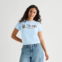 Looney Toons Baby Tee Womens Juniors Crew Neck Short Sleeve Fitted Tunes Graphic T-Shirt