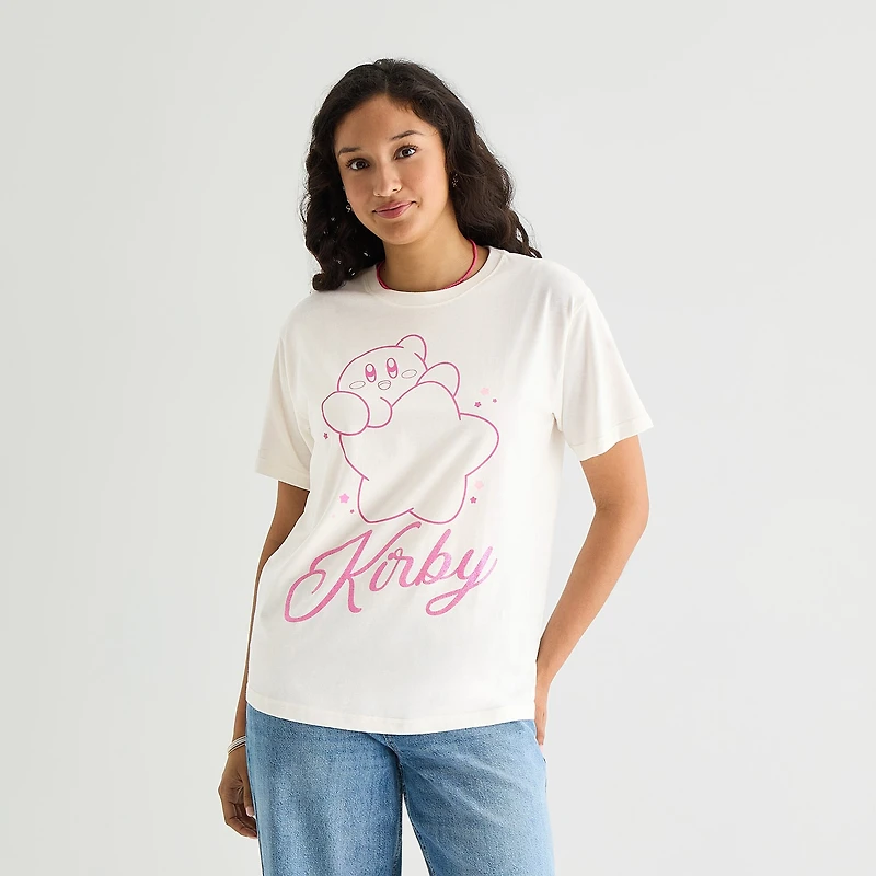 Kirby Boyfriend Tee Womens Juniors Crew Neck Short Sleeve Loose Fit Graphic T-Shirt