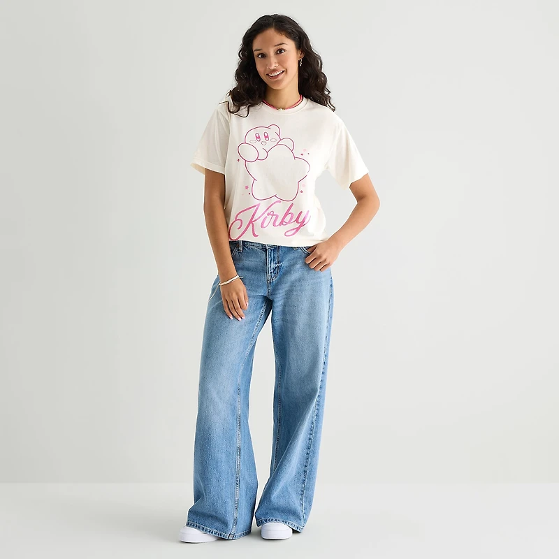 Kirby Boyfriend Tee Womens Juniors Crew Neck Short Sleeve Loose Fit Graphic T-Shirt