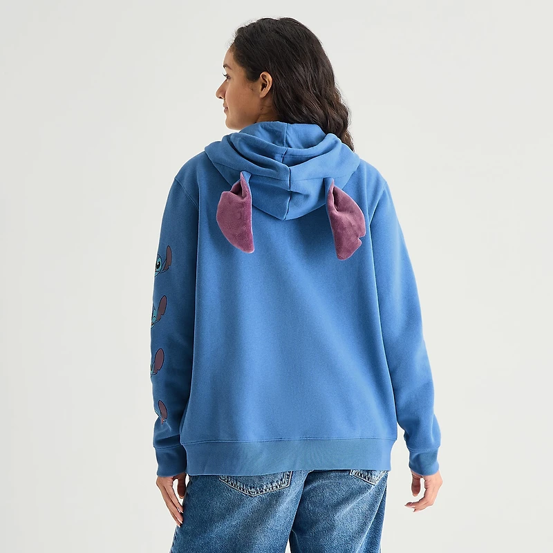 Stitch Cosplay Full Zip Womens Juniors Long Sleeve Embroidered Zipper Hoodie