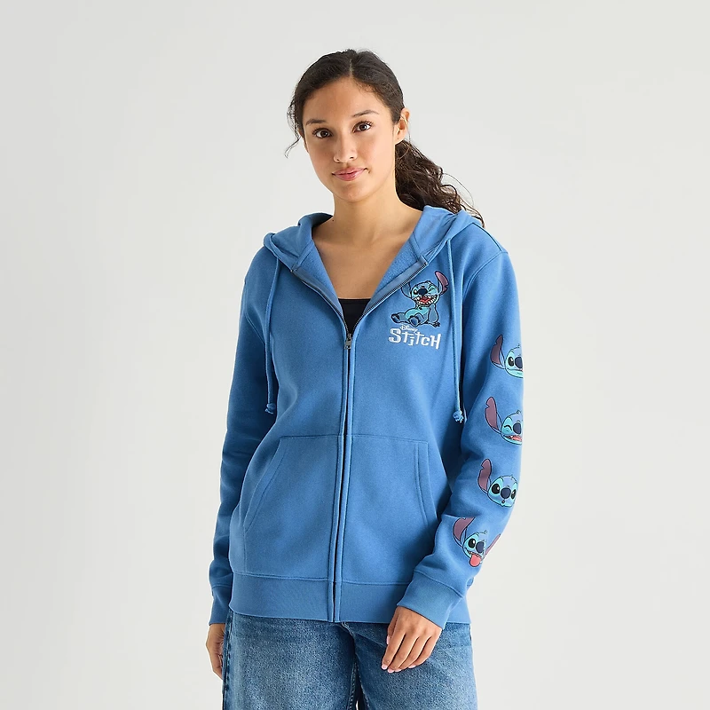 Stitch Cosplay Full Zip Womens Juniors Long Sleeve Embroidered Zipper Hoodie