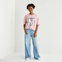 Womens Juniors Crew Neck Short Sleeve Oversized Mickey Mouse Graphic T-Shirt