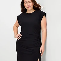 Premier Amour Womens Plus Midi Boat Neck Sleeveless Sheath Dress