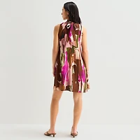 Isabel & Nina Womens Split Tie Neck Sleeveless Abstract Shift Dress