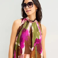 Isabel & Nina Womens Split Tie Neck Sleeveless Abstract Shift Dress