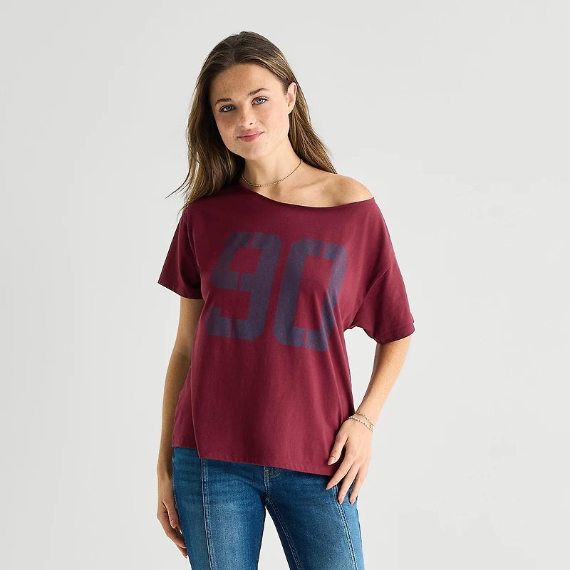 Arizona Womens Juniors Scoop Neck Short Sleeve Regular Fit Graphic T-Shirt