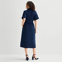 Liz Claiborne Womens Short Sleeve Midi Shirt Dress