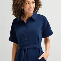 Liz Claiborne Womens Short Sleeve Midi Shirt Dress