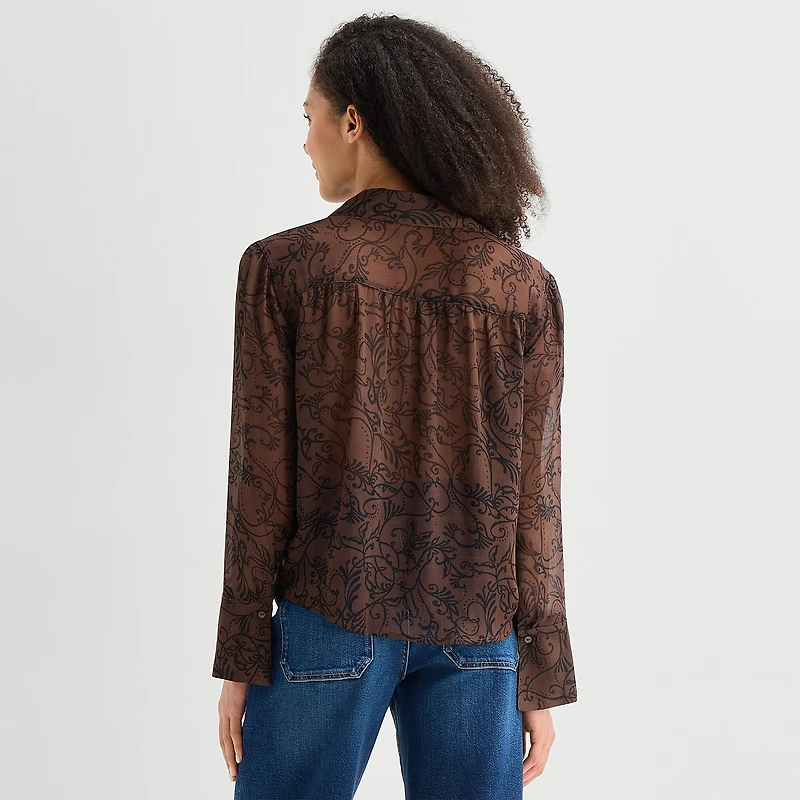 A.N.A Sheer Womens Long Sleeve Blouse