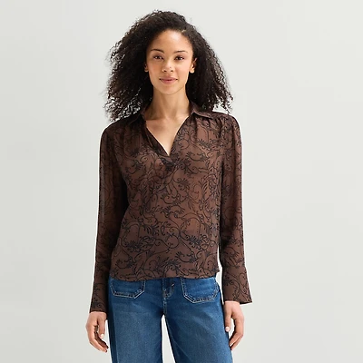 A.N.A Sheer Womens Long Sleeve Blouse