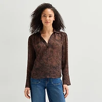 A.N.A Sheer Womens Long Sleeve Blouse