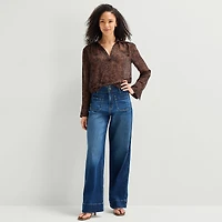 A.N.A Sheer Womens Long Sleeve Blouse