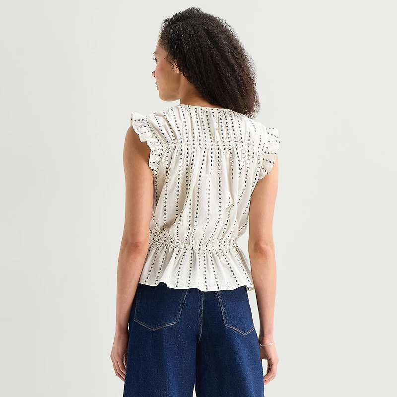 a.n.a Womens Split Tie Neck Sleeveless Peplum Top