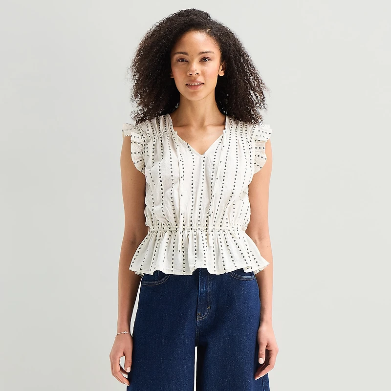 a.n.a Womens Split Tie Neck Sleeveless Peplum Top
