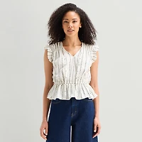 a.n.a Womens Split Tie Neck Sleeveless Peplum Top