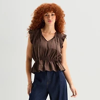 a.n.a Womens Split Tie Neck Sleeveless Peplum Top