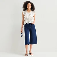 a.n.a Womens Split Tie Neck Sleeveless Peplum Top