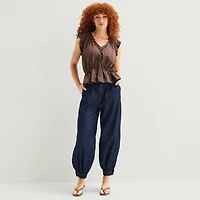 a.n.a Womens Split Tie Neck Sleeveless Peplum Top