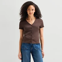 a.n.a Womens V Neck Short Sleeve Button Cardigan