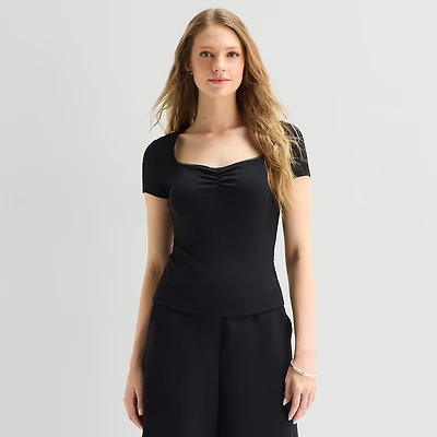 a.n.a Pointelle Womens Sweetheart Neck Short Sleeve T-Shirt