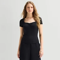 a.n.a Pointelle Womens Sweetheart Neck Short Sleeve T-Shirt