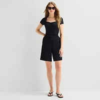a.n.a Pointelle Womens Sweetheart Neck Short Sleeve T-Shirt