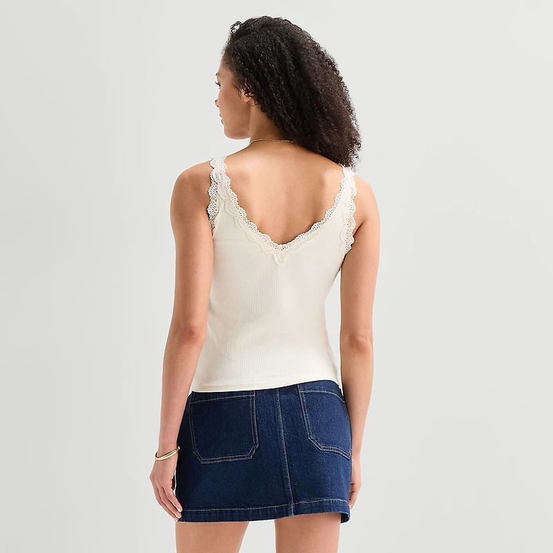 a.n.a Lace Trim Womens V Neck Sleeveless Tank Top