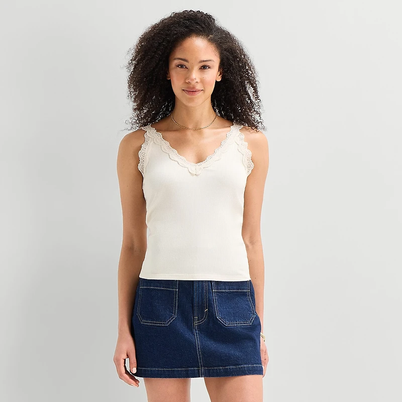 a.n.a Lace Trim Womens V Neck Sleeveless Tank Top