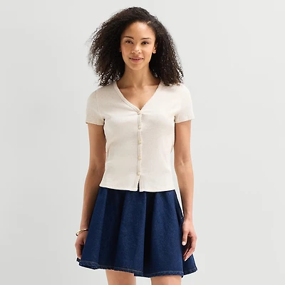 a.n.a Womens V Neck Short Sleeve Button Cardigan