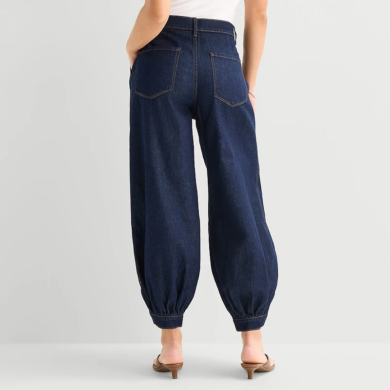 a.n.a Womens High Rise Denim Pleated Balloon Trouser